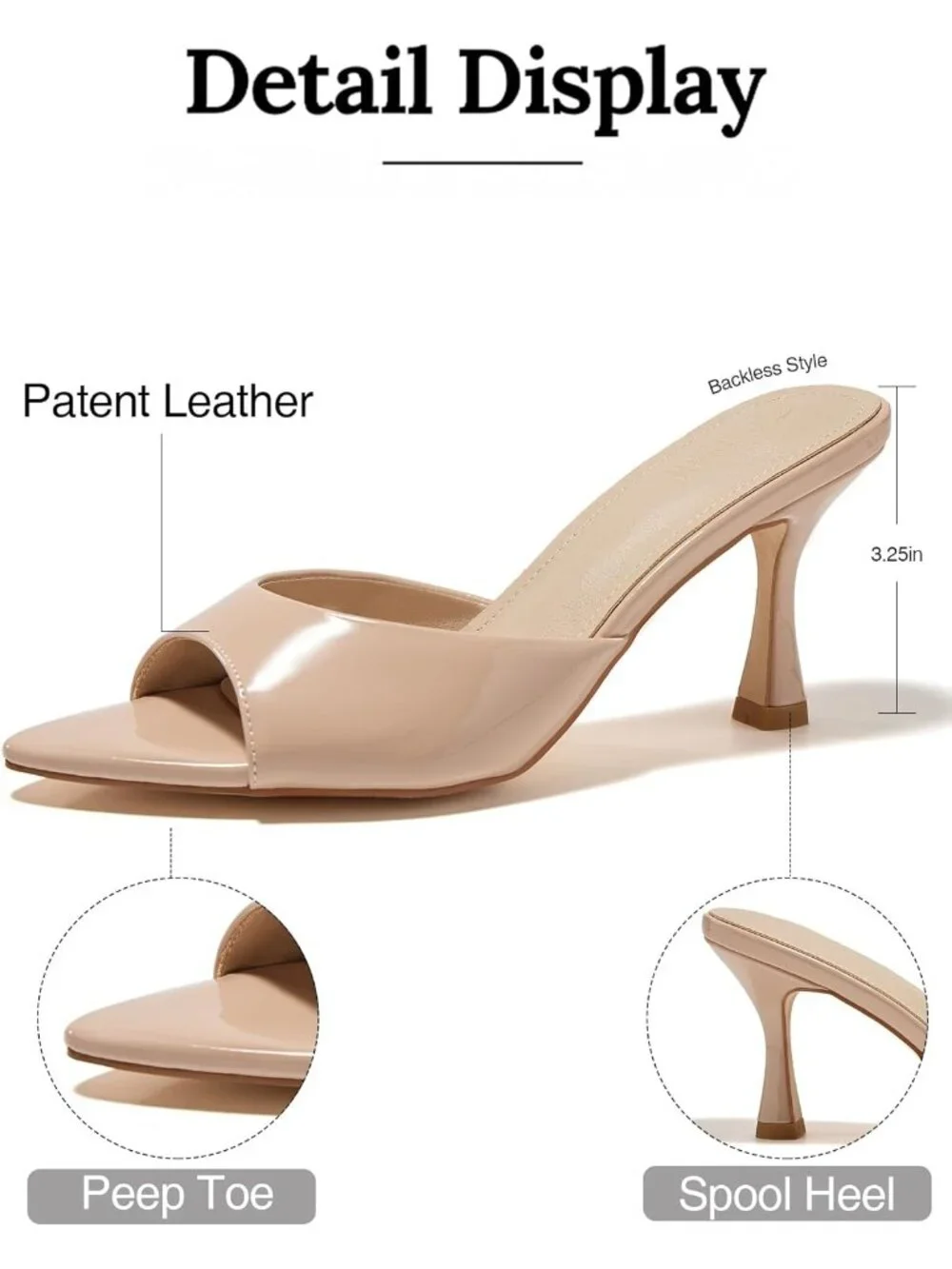 Women's Nude Pointed Open Toe Heeled Sandals Slip On High Heels Dress Shoes